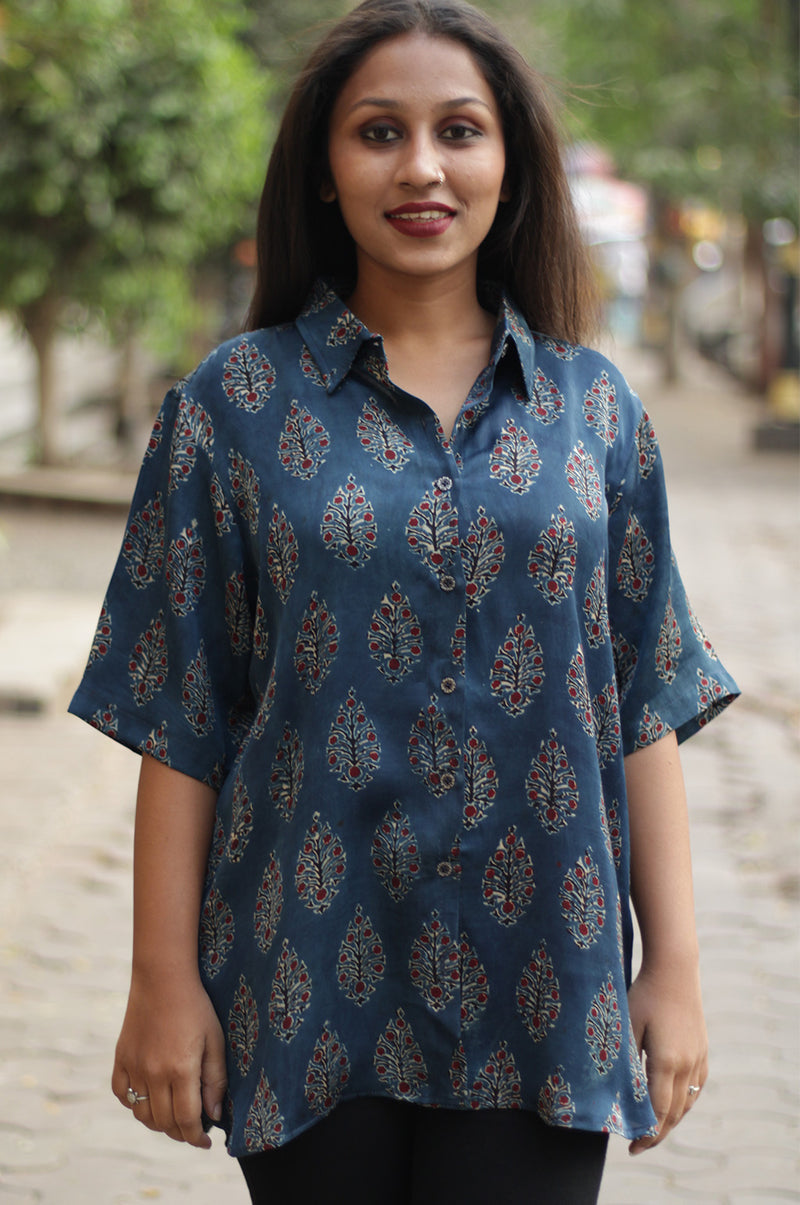 Tara | Ajrakh Modal Shirt | Indigo Leaf