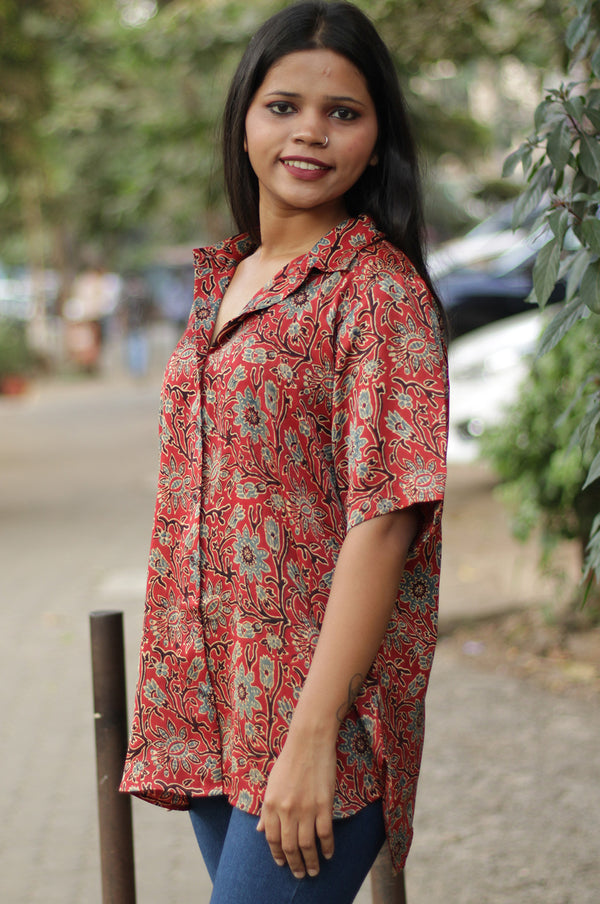 Tara | Ajrakh Modal Shirt | Red Floral