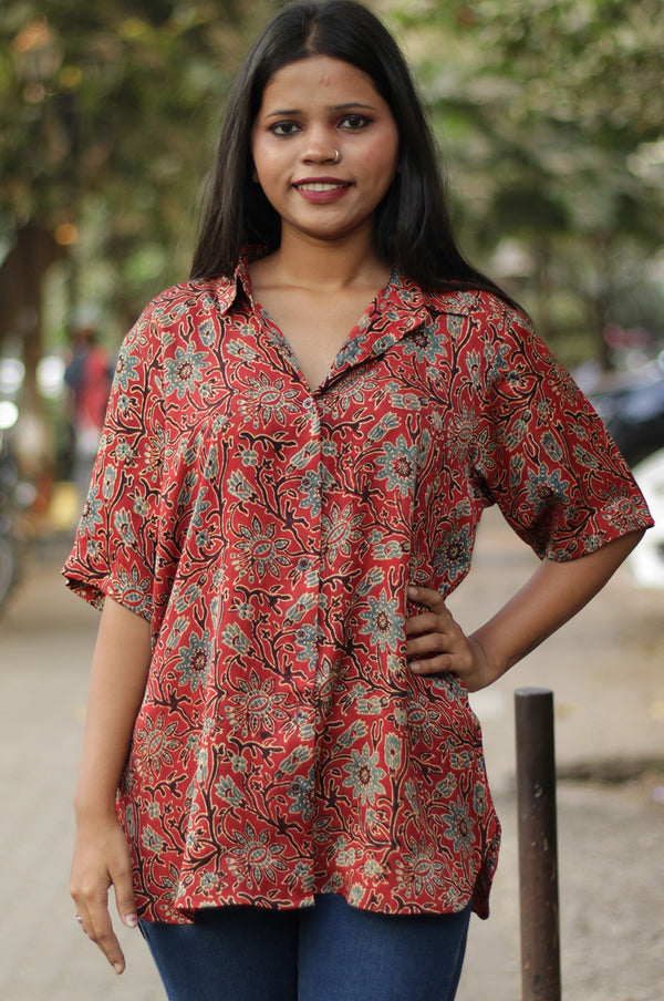 Tara | Ajrakh Modal Shirt | Red Floral