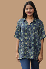 Tara | Ajrakh Modal Shirt | Indigo with Lotus