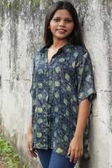 Tara | Ajrakh Modal Shirt | Indigo with Lotus
