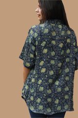 Tara | Ajrakh Modal Shirt | Indigo with Lotus