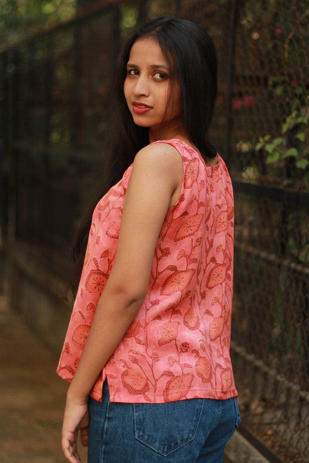 Front Buttoned Vest | Modal Silk | Peach Vanaspati