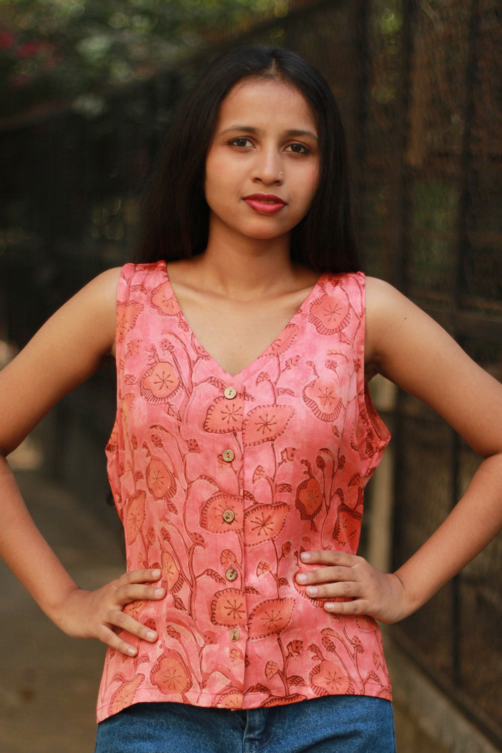 Front Buttoned Vest | Modal Silk | Peach Vanaspati