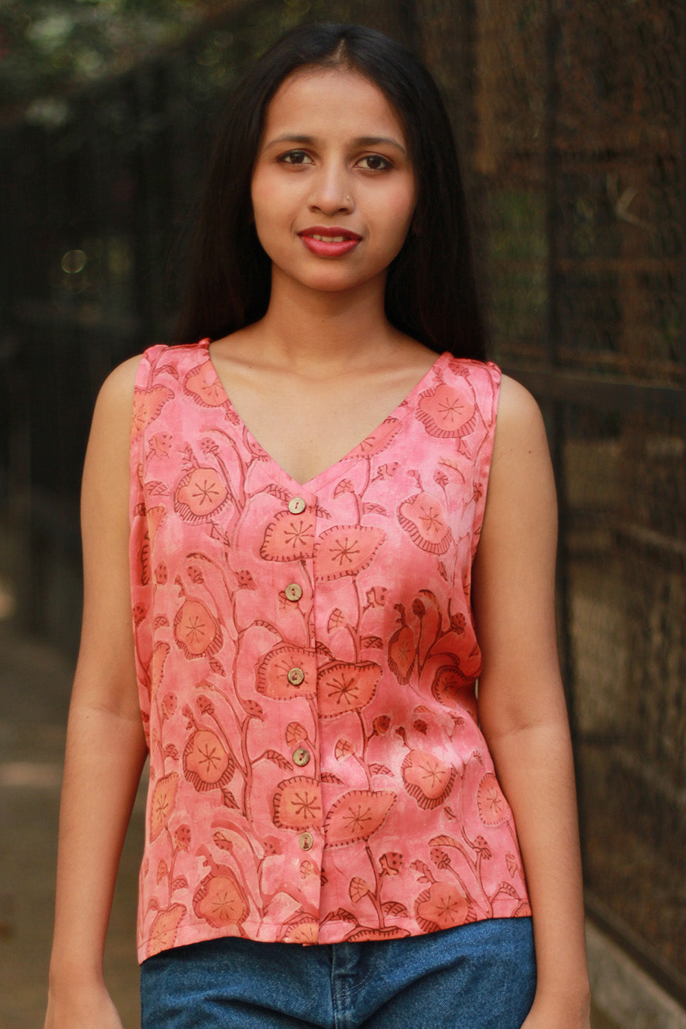 Front Buttoned Vest | Modal Silk | Peach Vanaspati