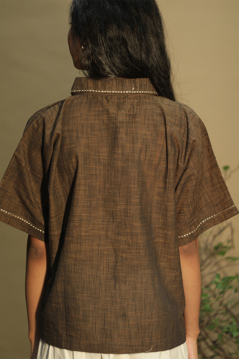 Ambrai | Embroidered Cotton Shirt | Cinnamon Brown Embroidered