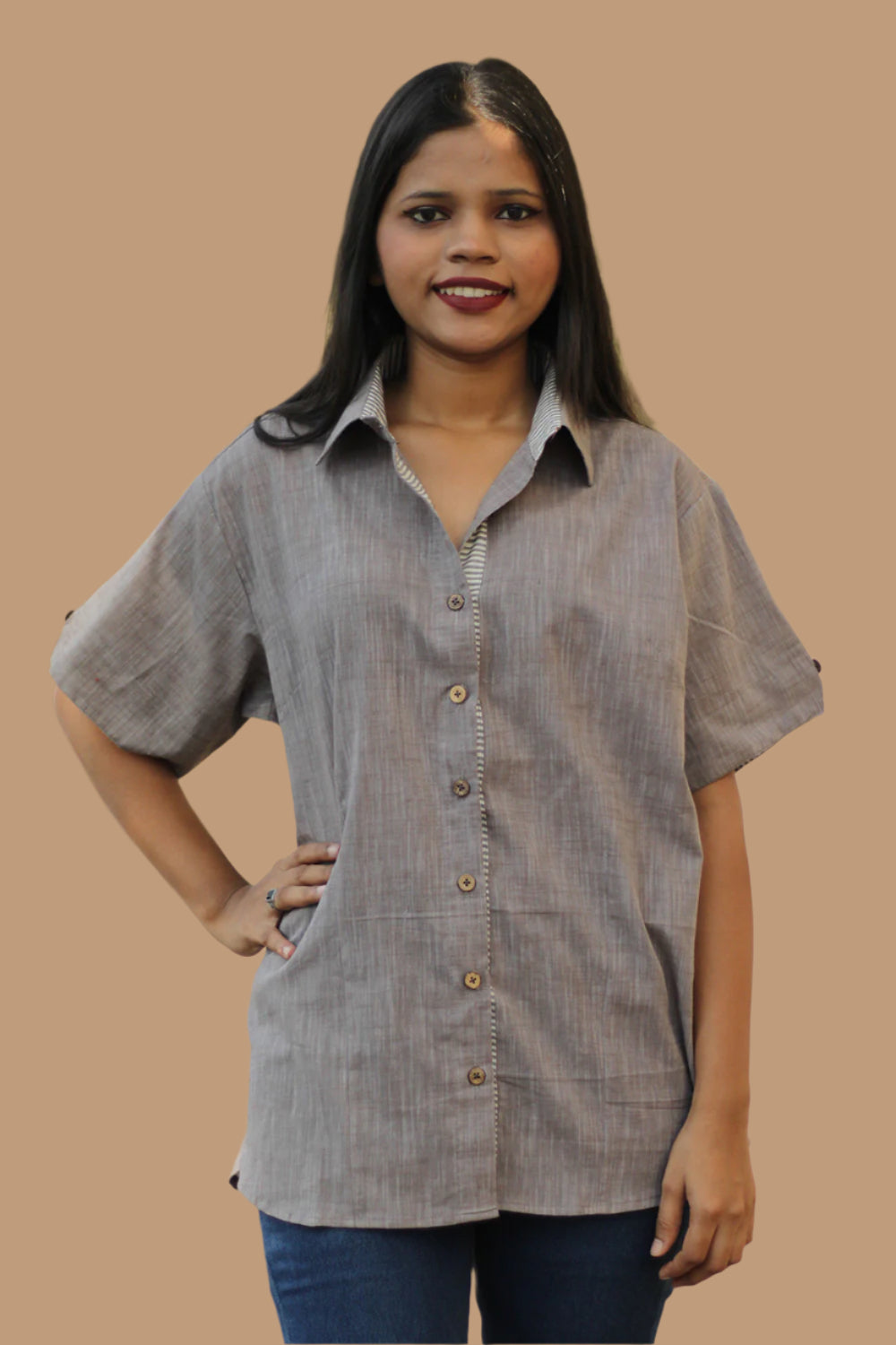 Cotton Shirt | Candy Stripes | Grey