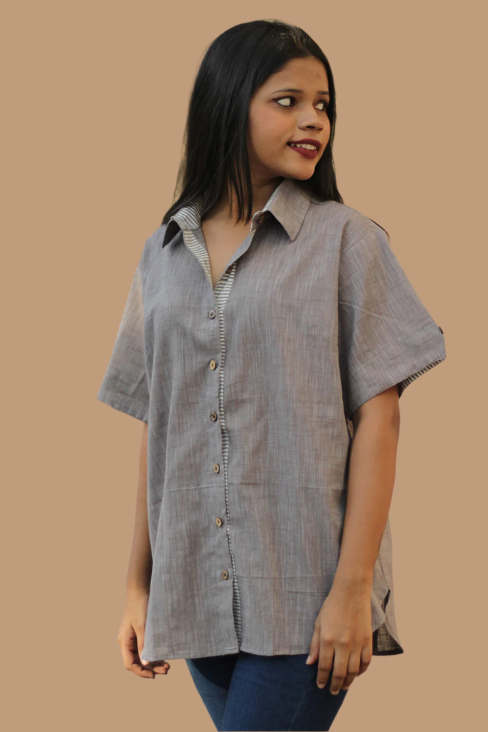 Cotton Shirt | Candy Stripes | Grey