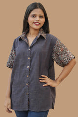 Cotton Shirt |  Deep Blue Brown | Noir Ajrakh Universe