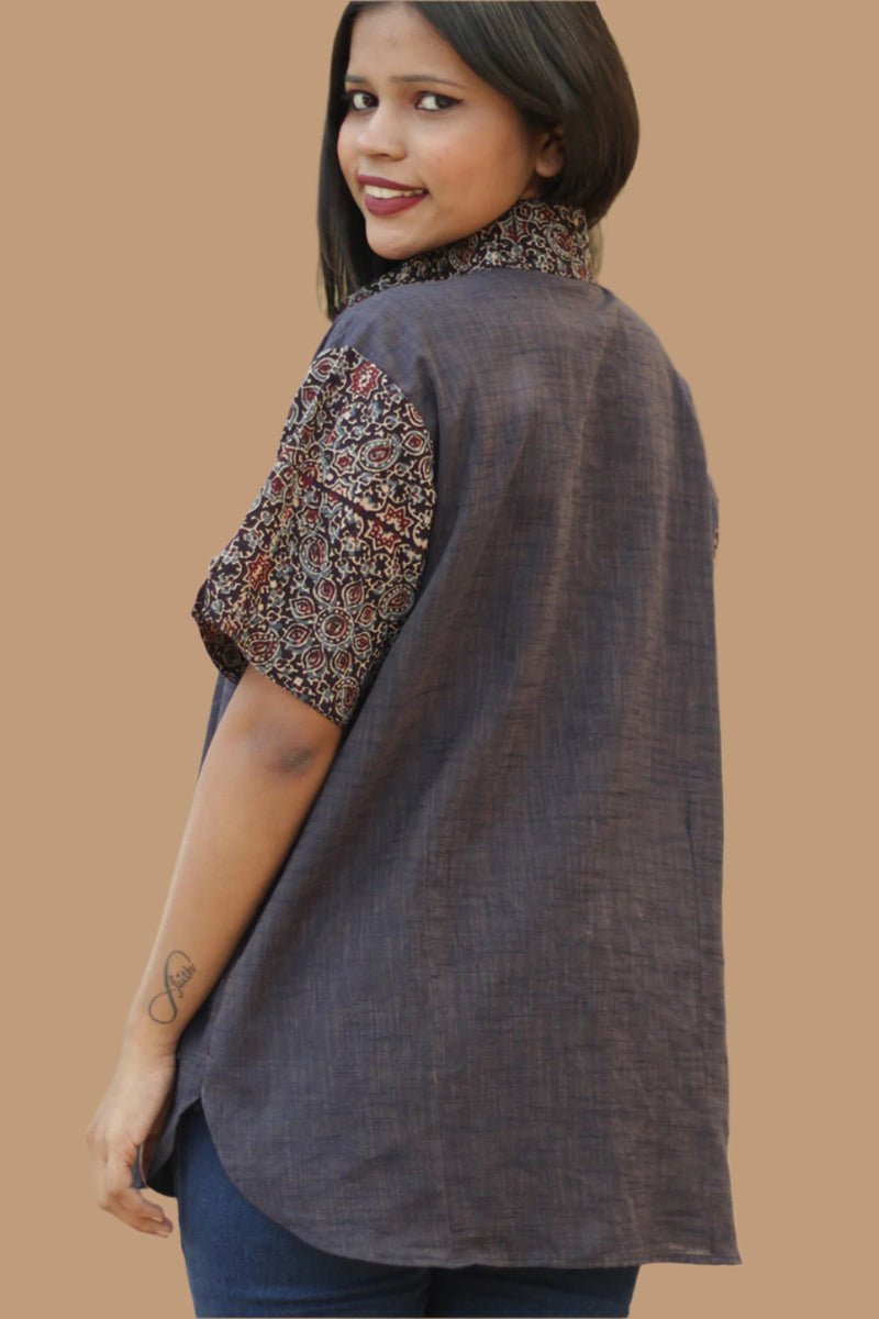 Cotton Shirt |  Deep Blue Brown | Noir Ajrakh Universe