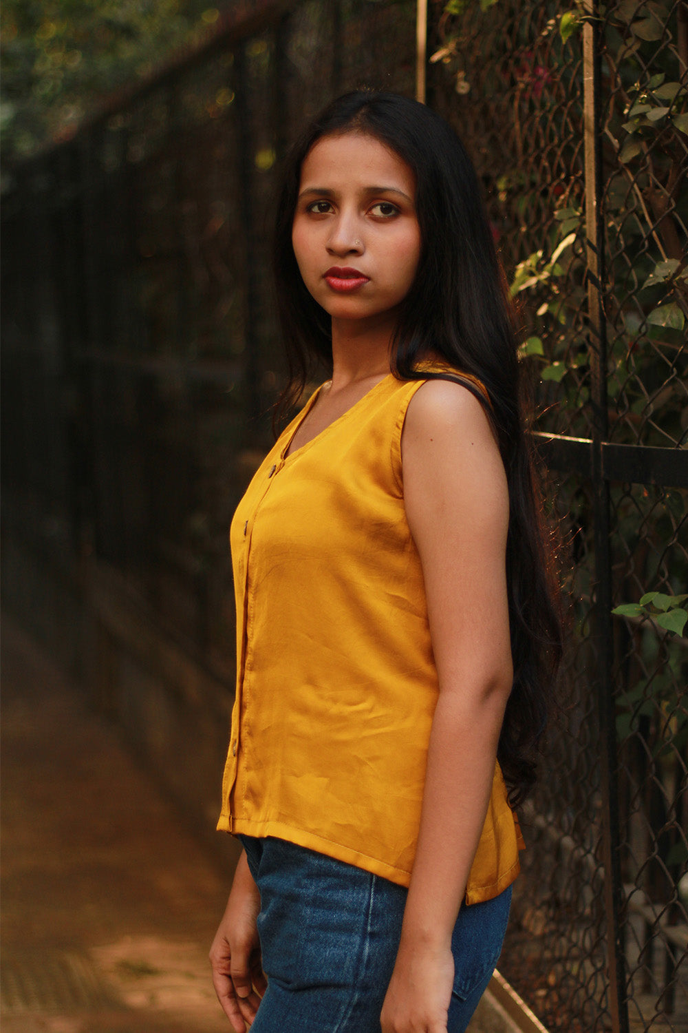 Front Buttoned Vest | Modal Silk | Golden