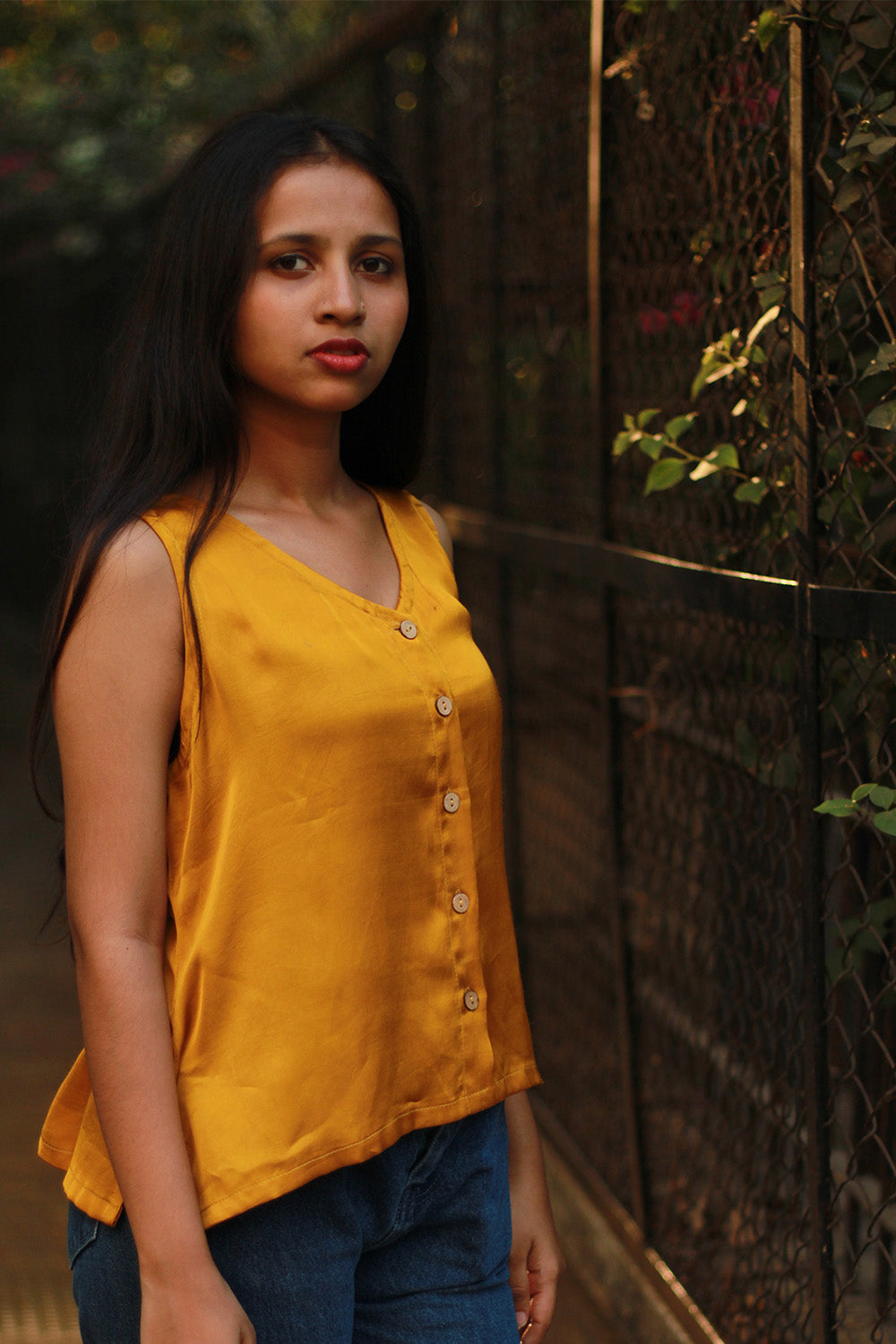 Front Buttoned Vest | Modal Silk | Golden