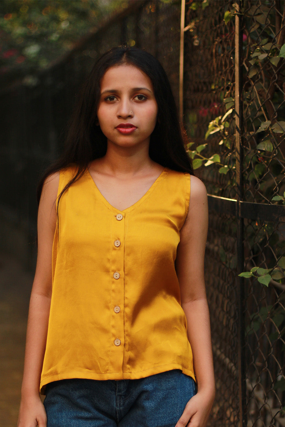 Front Buttoned Vest | Modal Silk | Golden