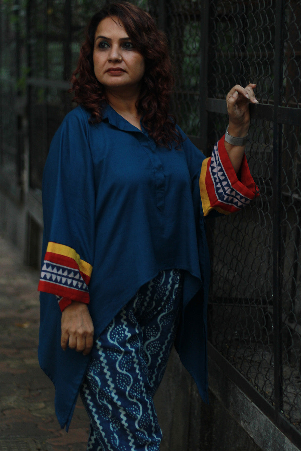 Collared Kaftan Top | Cotton | Blue