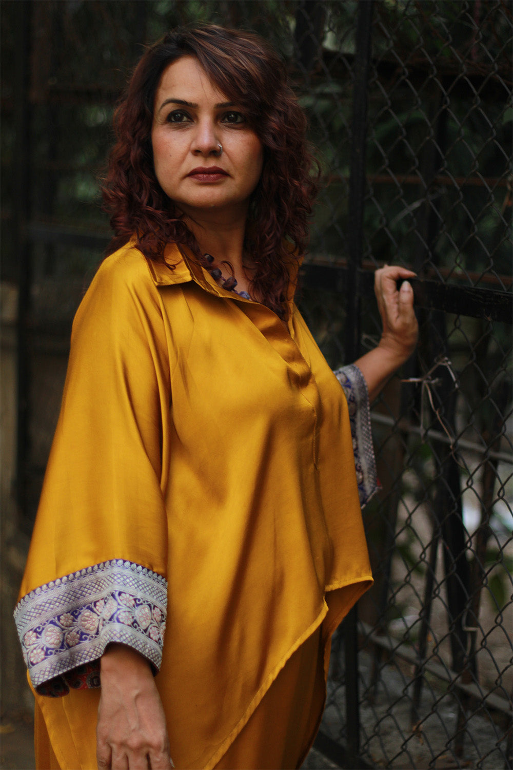 Banarasi Taarini | Collared Kaftan Top | Modal Silk | Golden