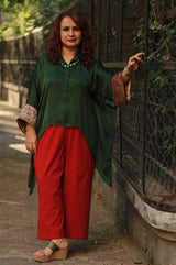 Banarasi Taarini | Collared Kaftan Top | Modal Silk | Green