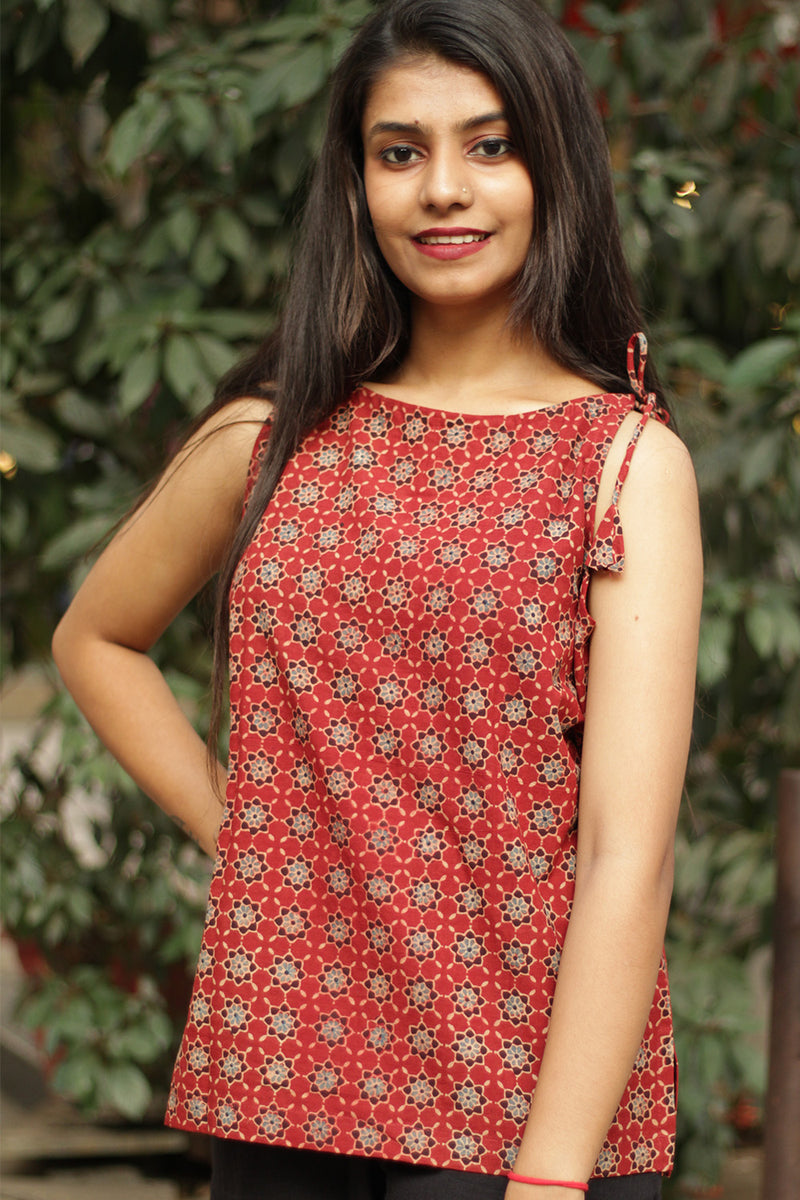 Chanchal | Dori Top | Madder Ajrakh Trellis Cotton