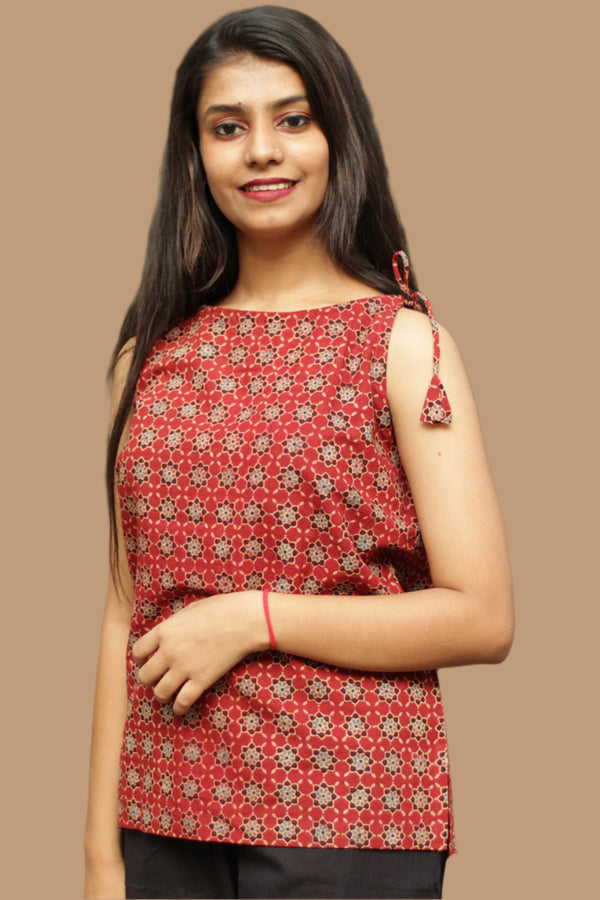 Chanchal | Dori Top | Madder Ajrakh Trellis Cotton