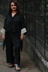 Banarasi Taarini | Collared Kaftan Top | Modal Silk | Noir
