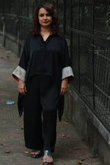 Banarasi Taarini | Collared Kaftan Top | Modal Silk | Noir