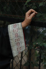 Banarasi Taarini | Collared Kaftan Top | Modal Silk | Noir