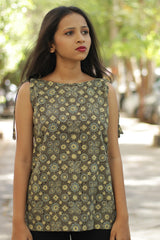 Chanchal | Dori top | Henna Green & Pale Yellow Universe Ajrakh