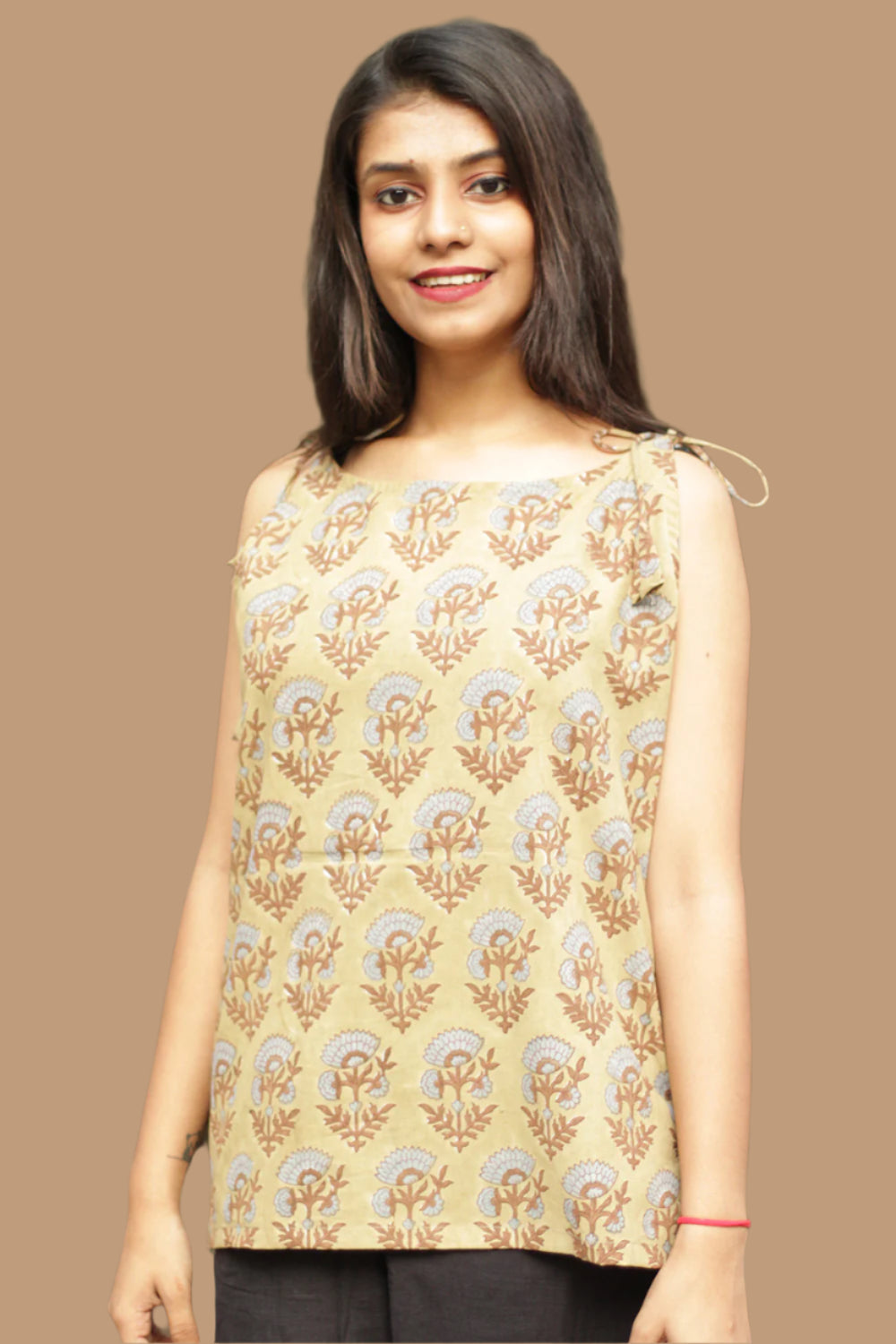 Chanchal | Dori Top | Sage Green Blue Blooms Bagru
