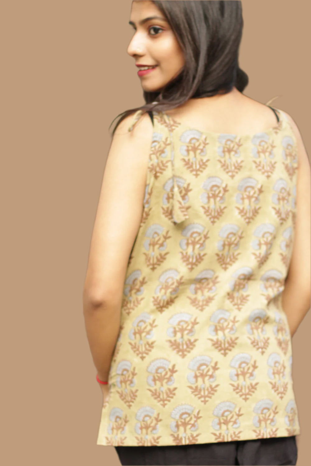 Chanchal | Dori Top | Sage Green Blue Blooms Bagru