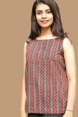 Chanchal | Dori Top | Red & Black Chevron Ajrakh