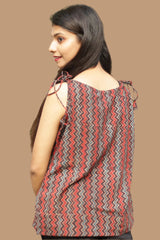 Chanchal | Dori Top | Red & Black Chevron Ajrakh