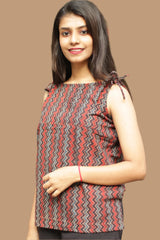 Chanchal | Dori Top | Red & Black Chevron Ajrakh