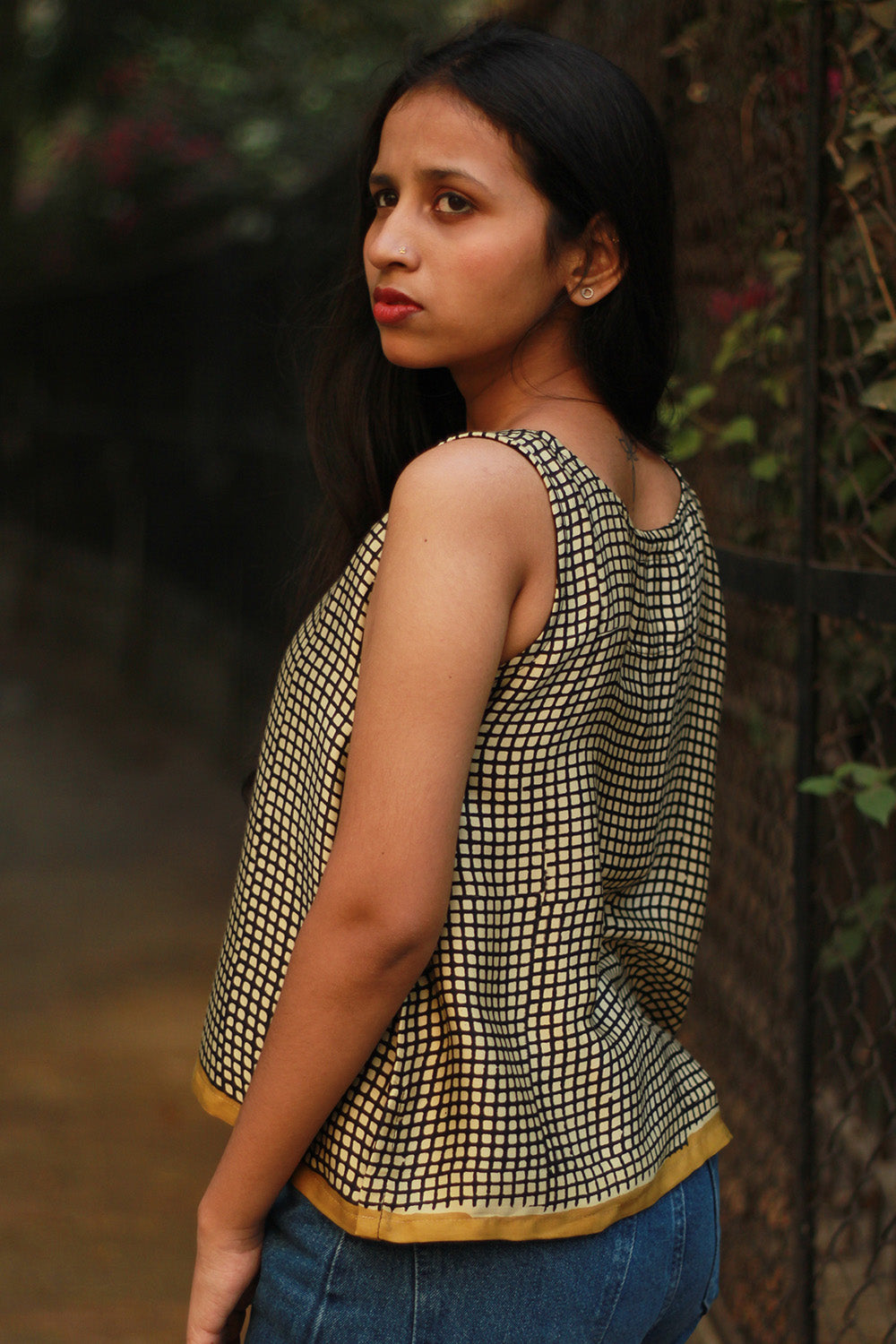 Sleeveless Top | Modal Silk | Black & White Checks