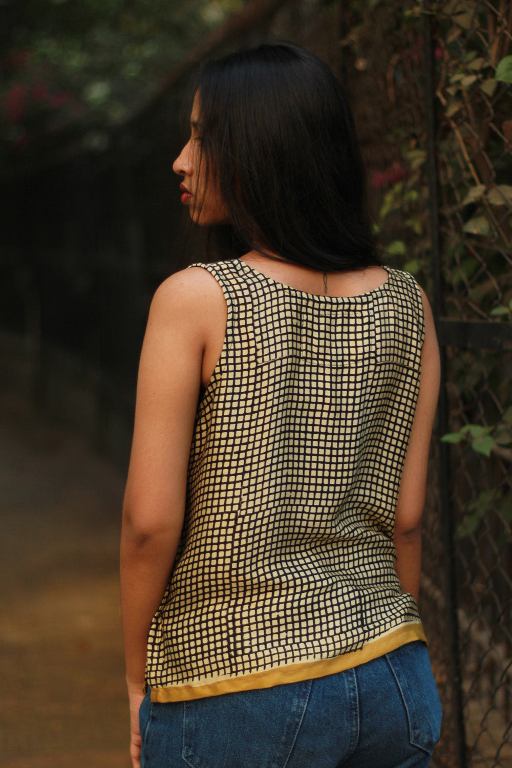 Sleeveless Top | Modal Silk | Black & White Checks