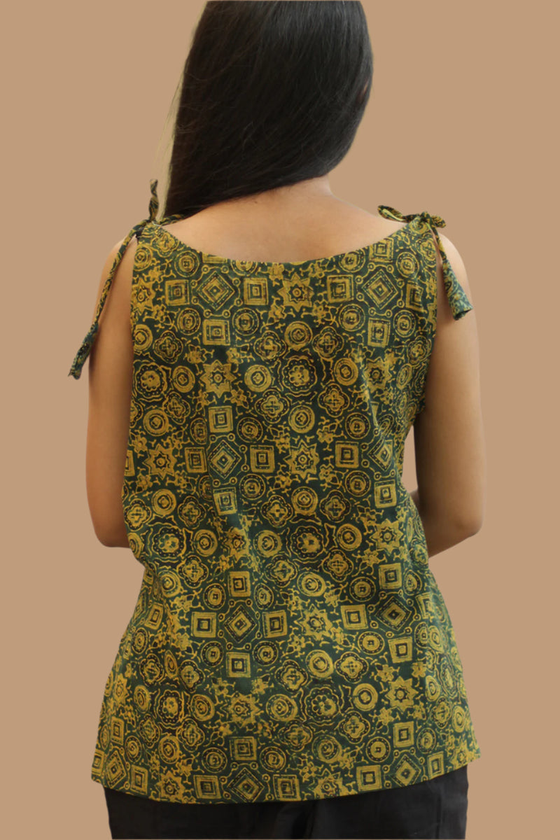 Chanchal | Dori Top | Green & Yellow Universe Ajrakh