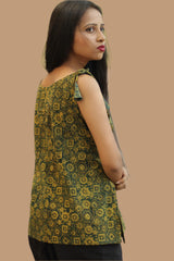 Chanchal | Dori Top | Green & Yellow Universe Ajrakh