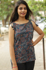 Chanchal | Dori Top | Navy Floral Ajrakh