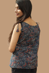 Chanchal | Dori Top | Navy Floral Ajrakh