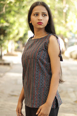 Chanchal | Dori Top | Navy Chevron & Stripes ajrakh