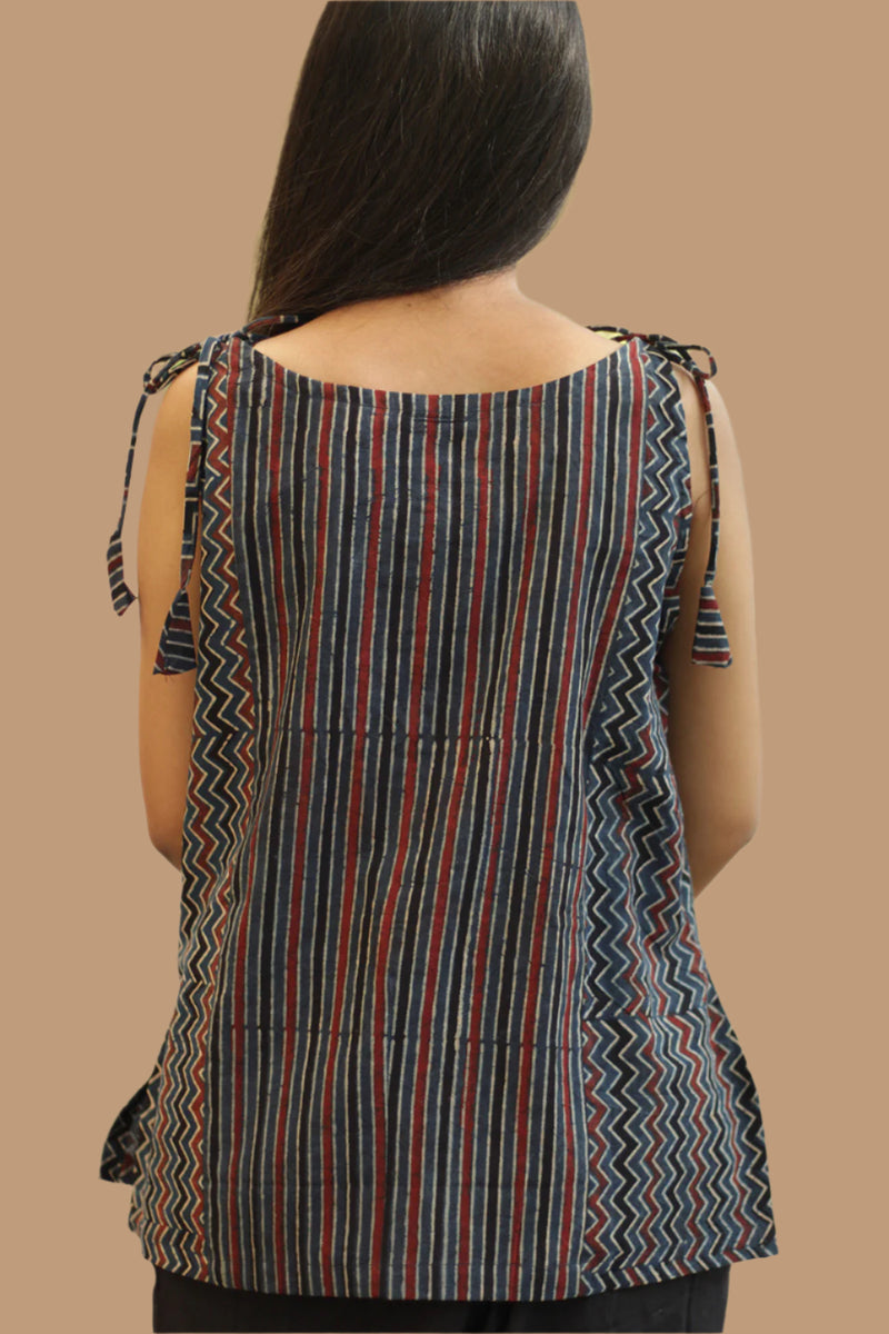 Chanchal | Dori Top | Navy Chevron & Stripes ajrakh