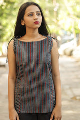 Chanchal | Dori Top | Navy Chevron & Stripes ajrakh