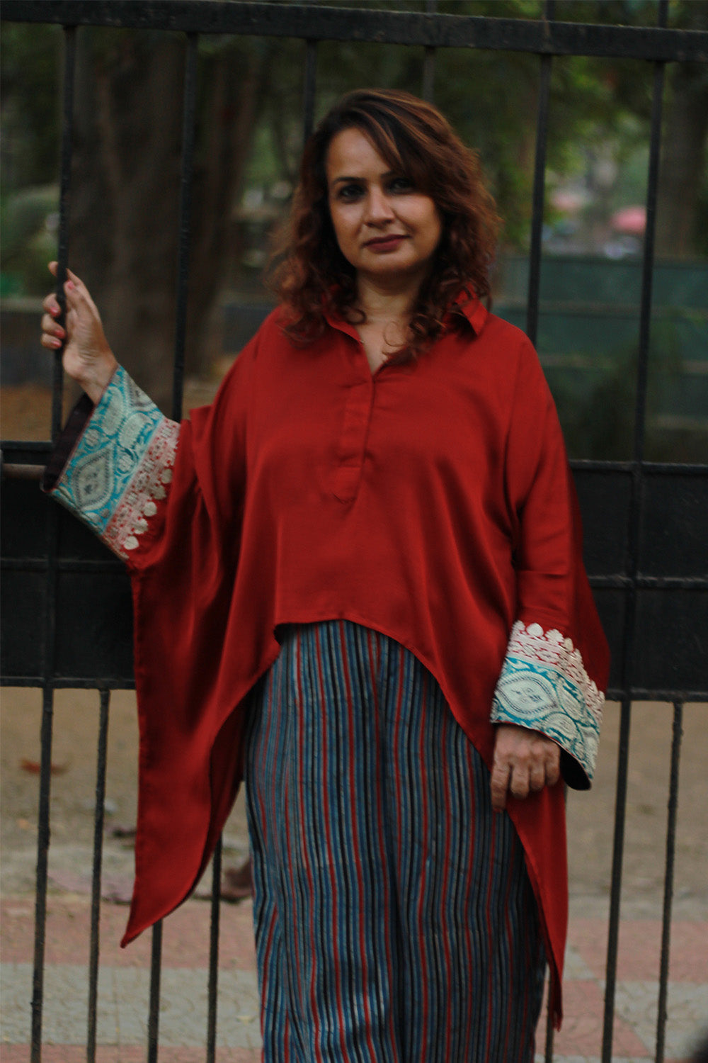 Banarasi Taarini | Collared Kaftan Top | Scarlet