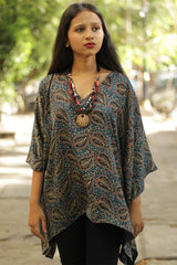 Taarini | Kaftan Modal Silk Top  | Indigo Leaves Ajrakh