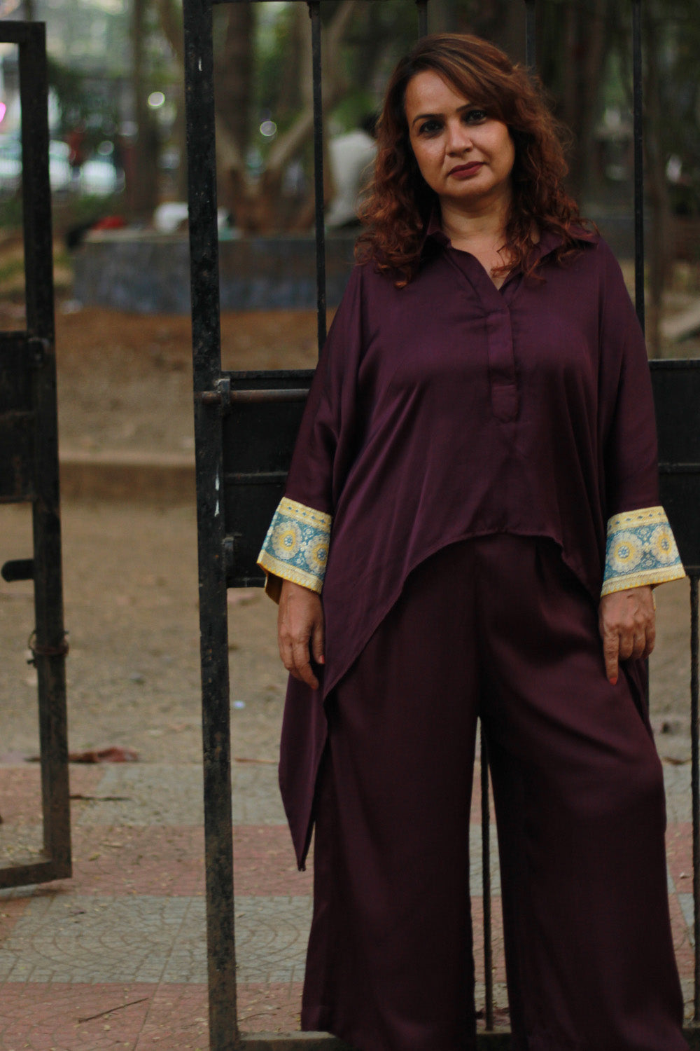 Saumya | Wide Leg Pants | Modal Silk | Wine