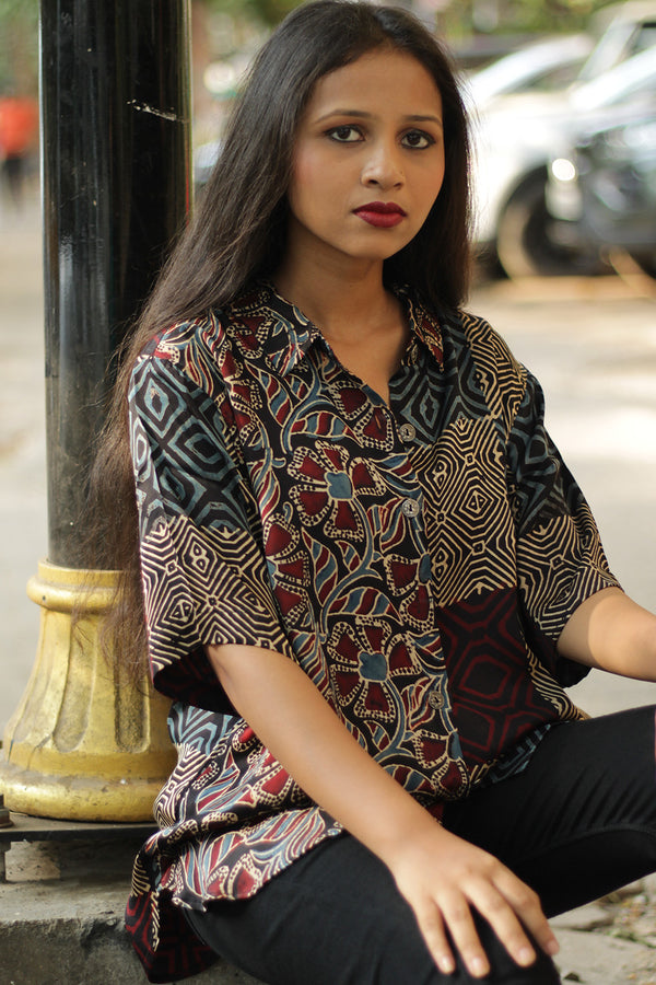 Tara | Ajrakh Modal Shirt | Noir