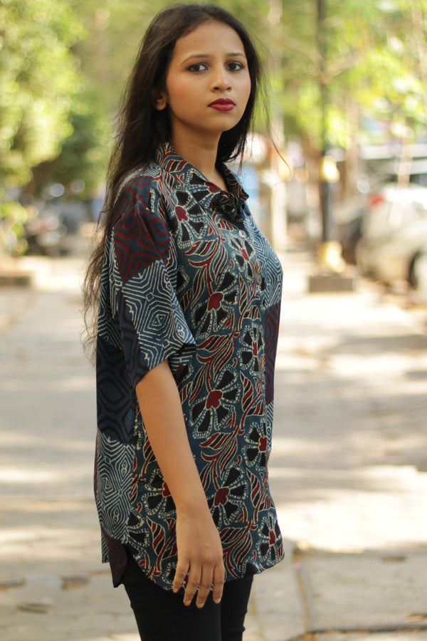 Tara | Ajrakh Modal Shirt | Indigo