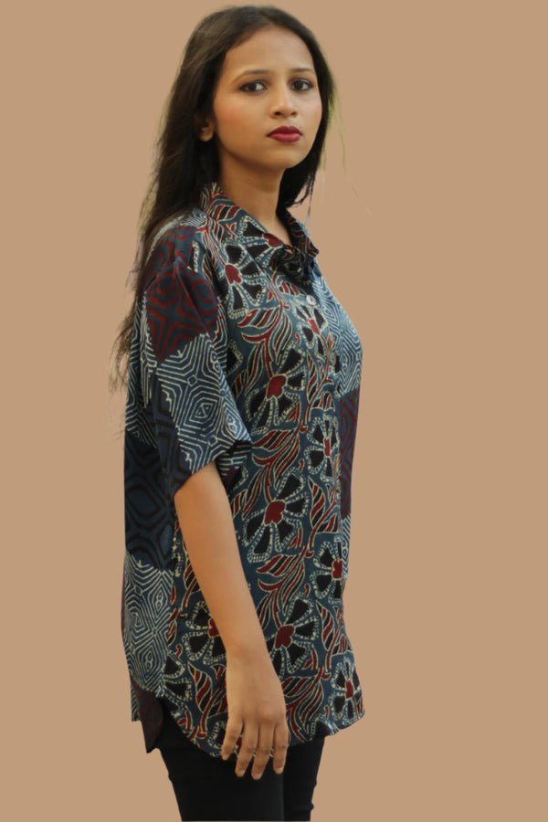 Tara | Ajrakh Modal Shirt | Indigo