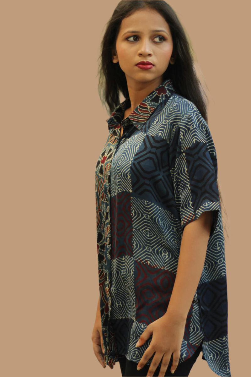 Tara | Ajrakh Modal Shirt | Indigo