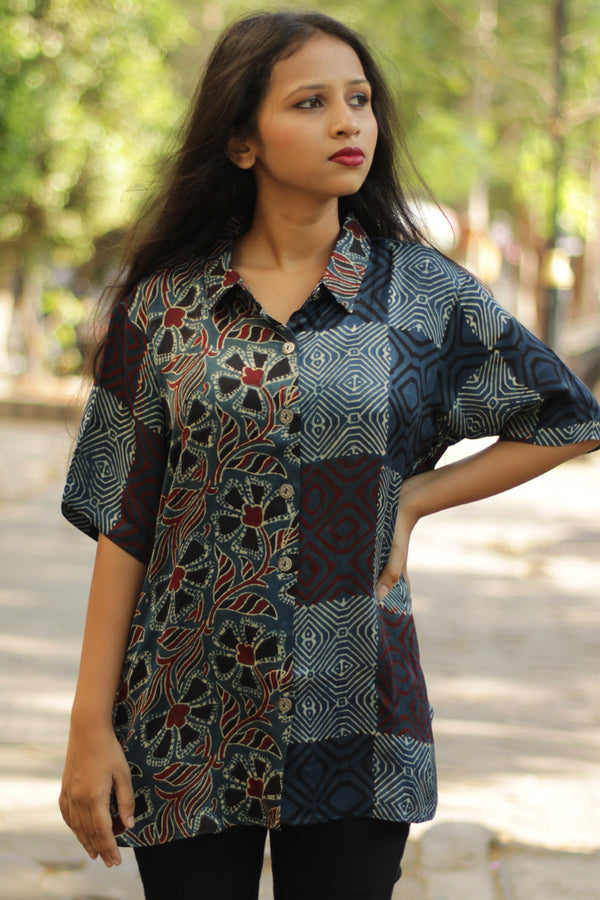 Tara | Ajrakh Modal Shirt | Indigo