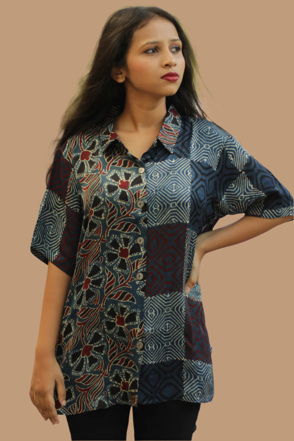 Tara | Ajrakh Modal Shirt | Indigo