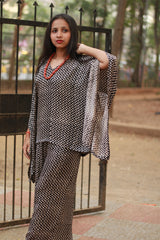 Taarini | Modal Silk Kaftan Top | Noir Chevron